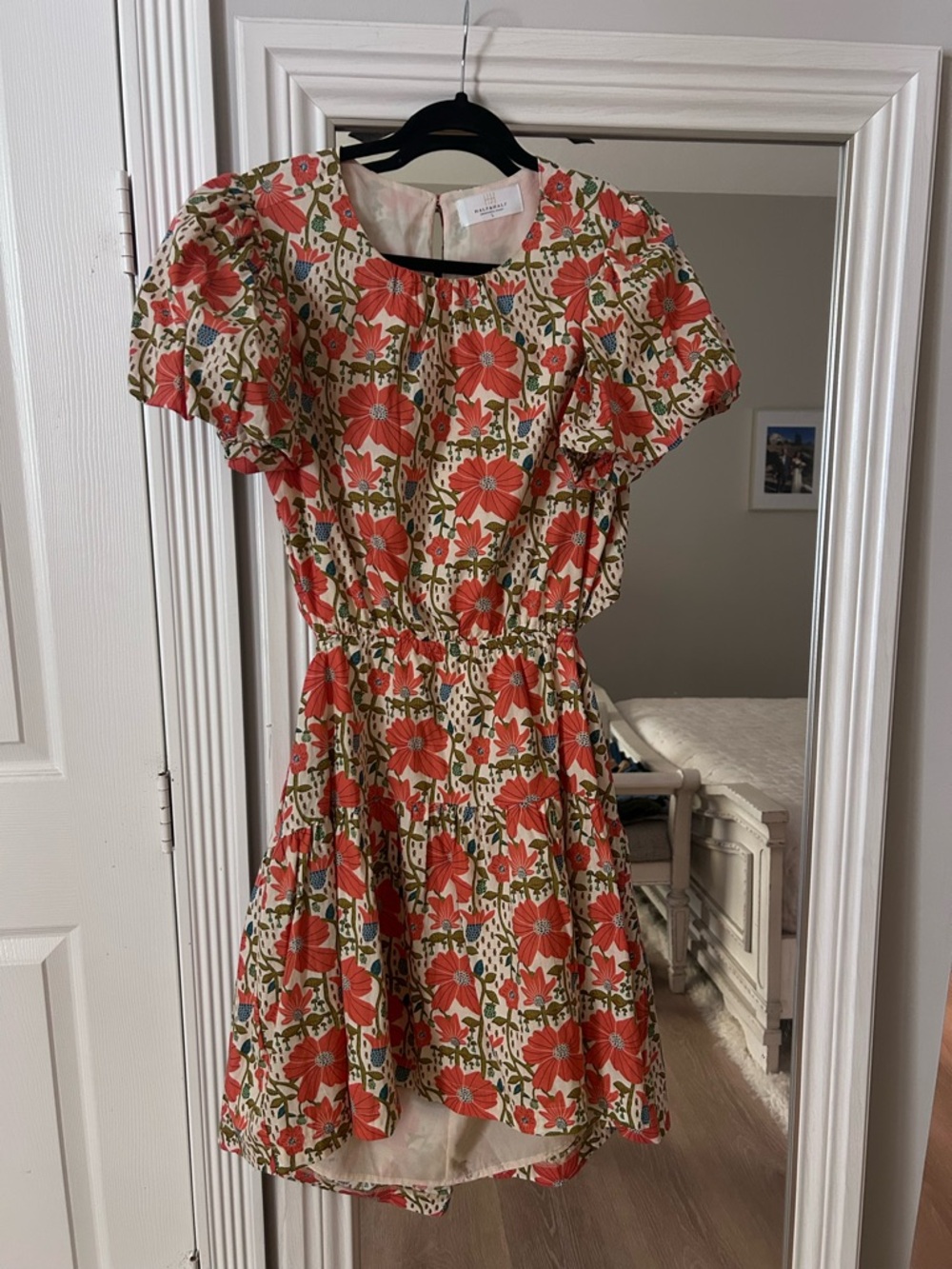 Puff-Sleeve Mini Dress in Coral Floral by Half & Half Boutique